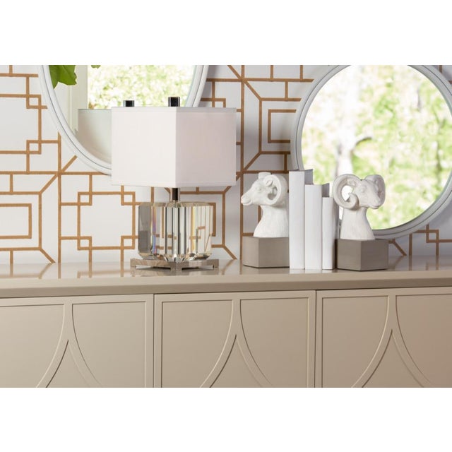 Solid crystal with old silver mounting 18h x 7w x 7d Shade Dimensions: top(9 x 9) bottom(9 x 9) side(8)