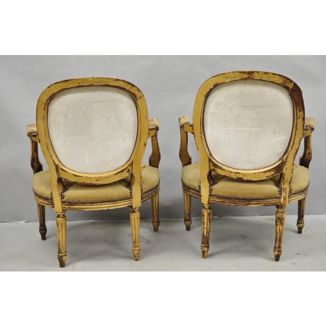 Antique French Louis XVI Style Aubusson Tapestry Fauteuil Arm Chairs - A Pair For Sale - Image 18 of 18