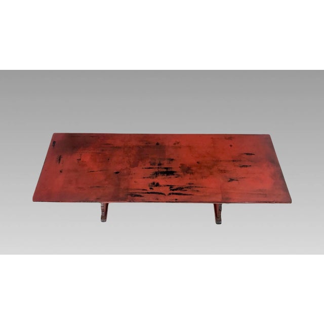 Vintage Chinese Red & Black Lacquer Rectangular Coffee Table or Altar / Display Stand For Sale - Image 11 of 11