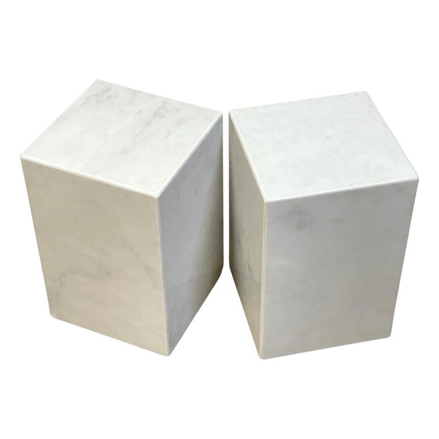 Italian Modern Carrera Marble Monolith Side Tables - a Pair For Sale