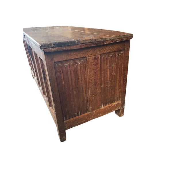 Gothic Brown Coffer in Oak For Sale - Image 5 of 8