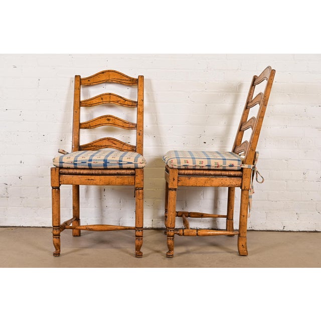 Guy Chaddock English Country Rustic Carved Maple Ladder Back Dining Chairs, Set of Four For Sale - Image 10 of 12