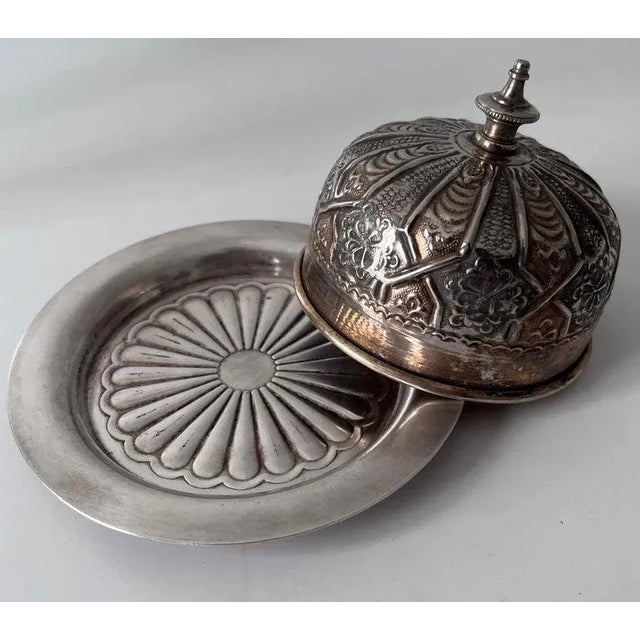 Metal Domed French Silver Plate Repoussé Butter or Covered Dish Plate For Sale - Image 7 of 13