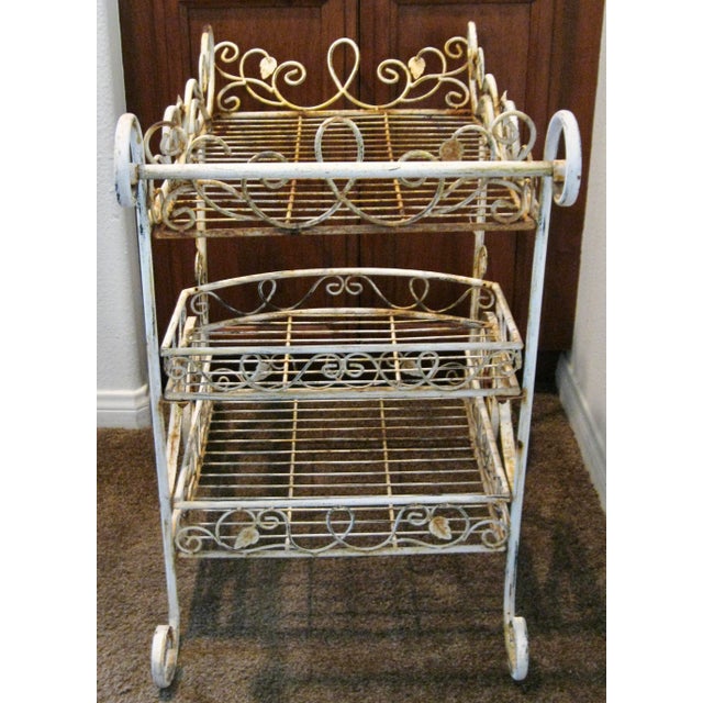 Vintage Shabby Chic French Wire Tea Cart For Sale - Image 11 of 12
