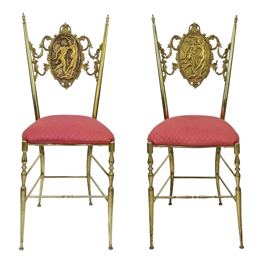 Mid-20th Century Neo-Classical Brass Chairs, Set of 2 For Sale