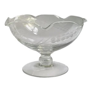 Mid Century Footed & Etched Crystal Pedestal Dish