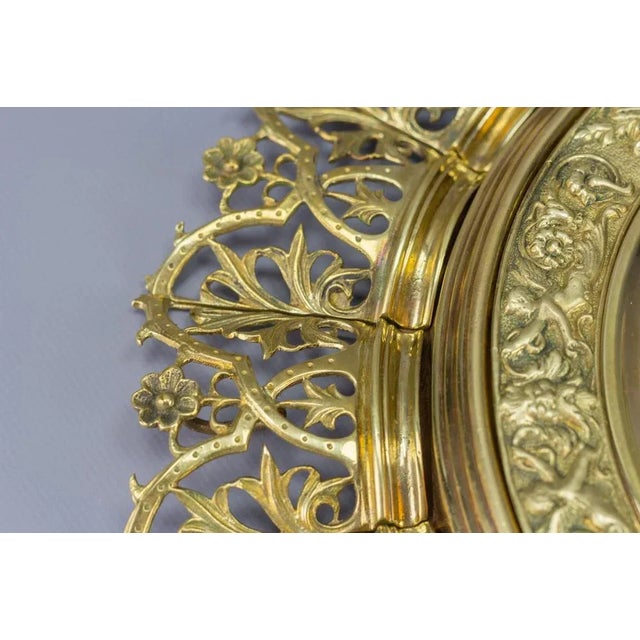 Gold Antique Round Bronze and Brass Mirror in Sunburst Shape For Sale - Image 8 of 18