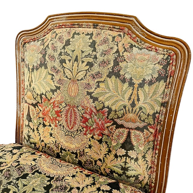 Brown Late 20th Century Louis XV Style Oversized Tapestry & Plaid Slipper Chairs by Wesley Hall - A Pair For Sale - Image 8 of 11