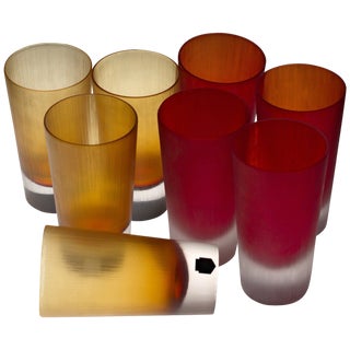 Murano Amber Glasses by Cenedese in the style of Carlo Scarpa, 1980s, Set of 8 For Sale