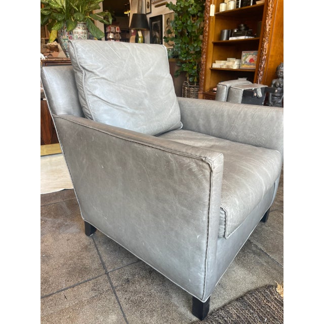 Room & Board Gray Leather Arm Chair and Ottoman For Sale - Image 4 of 9