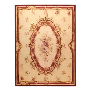 Antique French Aubusson Decorative Rug Flat-Weave Room Size with Large Medallion
