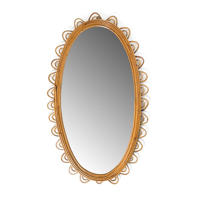 Italian 1950s Italian Bamboo and Rattan Mirror and Demilune Console Set For Sale - Image 3 of 3