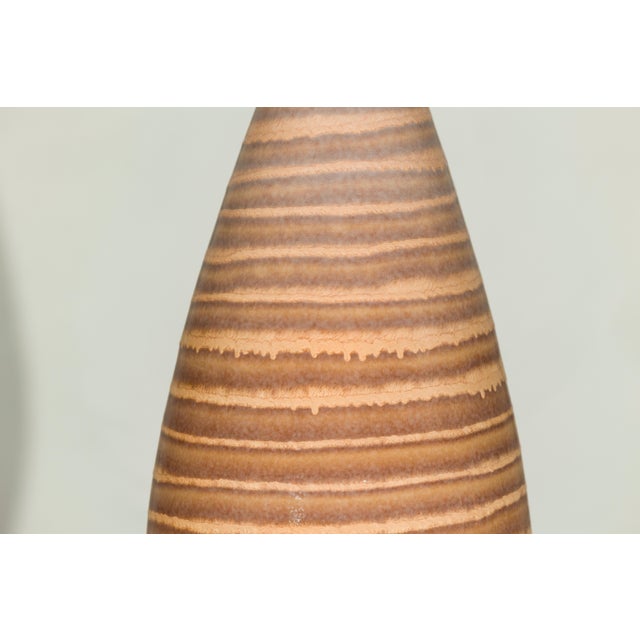 Tall Artisan Ceramic Vase with Brown Striped Glaze For Sale - Image 4 of 13