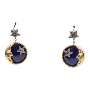 Early 20th Century Pair of Diamond, Sapphire and Enamel Crescent Moon Earrings