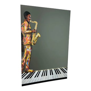 Hand Painted One of a Kind Jazz Player Mirror by David Marshall For Sale