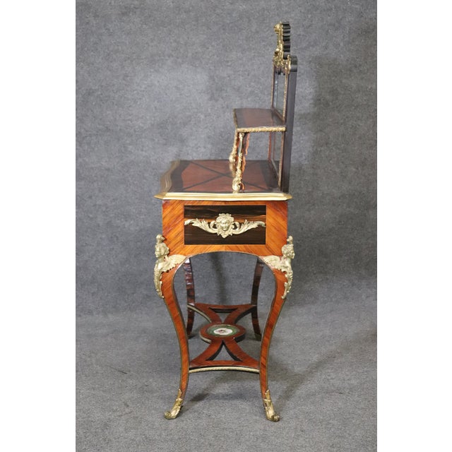 Antique 19th Century French Louis XV Bronze Mounted Vanity – Mahogany Desk With Sevres Style Porcelain Plaques For Sale - Image 4 of 8