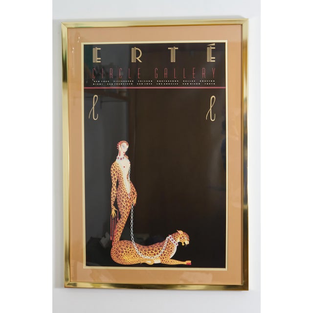1980s Art Deco Style Framed Erte Circle Gallery Poster With Woman and
