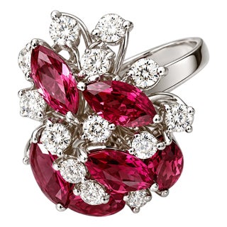 Late 20th Century 18K White Gold Pink Tourmaline Diamond Designer Ring Estate, Size 8.5 For Sale