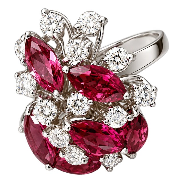 Late 20th Century 18K White Gold Pink Tourmaline Diamond Designer Ring Estate, Size 8.5 For Sale