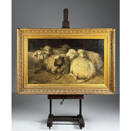 D. Van Lokhorst, Sheep in the Stable, 19th Century, Oil on Canvas For Sale - Image 16 of 18