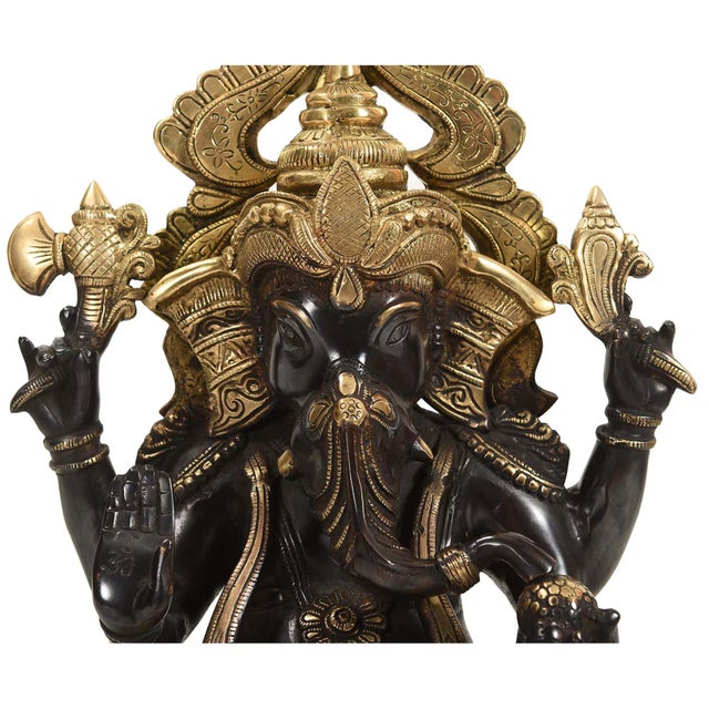 Mid 20th Century 18" Black & Gold Ganesha Brass Statue For Sale In Houston - Image 6 of 9