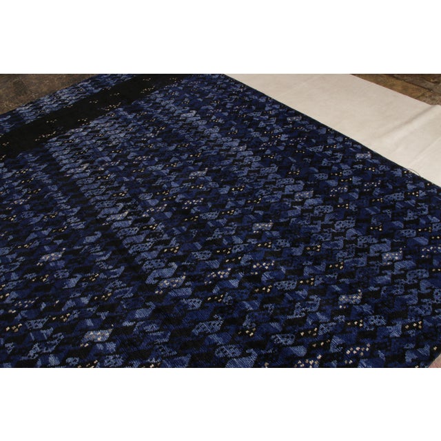 Rug & Kilim Rug & Kilim’s Scandinavian Style Rug in All Over Blue, Black Geometric Pattern For Sale - Image 4 of 9