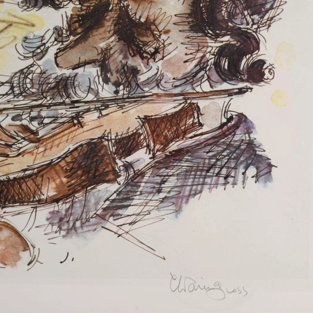 Framed Signed Chaim Gross Fiddler Lithograph For Sale - Image 4 of 10
