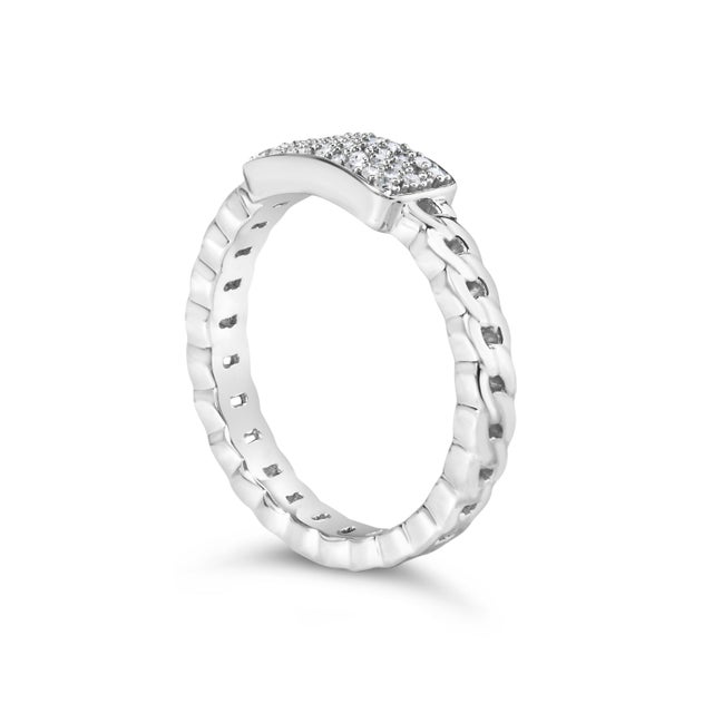 Haus of Brilliance .925 Sterling Silver 1/5 Cttw Diamond ID and Cuban Link Band Ring (I-J Color, I2-I3 Clarity) - Ring - Size 7 For Sale - Image 4 of 6