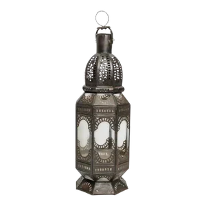 1980s Moroccan Metal and Clear Glass Candle Lantern