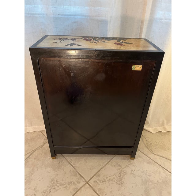 Vintage Mid-Century Chinese Black and Gold Lacquer Cabinet With Mother of Pearl Inlays For Sale - Image 9 of 18
