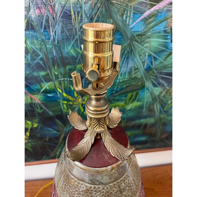 Late 20th Century John Richard Pierced Red and Hammered Metal Urn Form Table Lamp 29” For Sale - Image 5 of 12