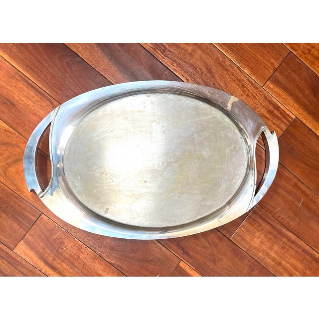 Silver Huge 27” Long Heavy Art Deco Style Silverplated Tray With Stunning Handles - Unknow Maker For Sale - Image 8 of 9