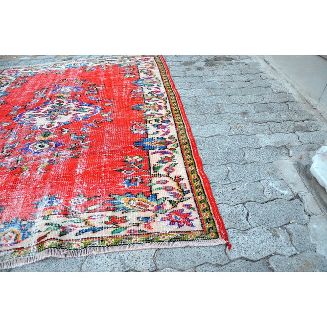 Turkish 1960s Vintage Red Distressed Wool Rug For Sale - Image 3 of 11