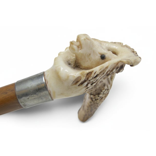 Wood Reindeer Carved Stag Deer Antler Handle Antique Walking Stick Cane For Sale - Image 7 of 13
