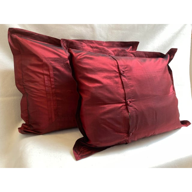 Ruby Red Pleated Silk Standard Sham Pillow Cover - a Pair For Sale - Image 8 of 8