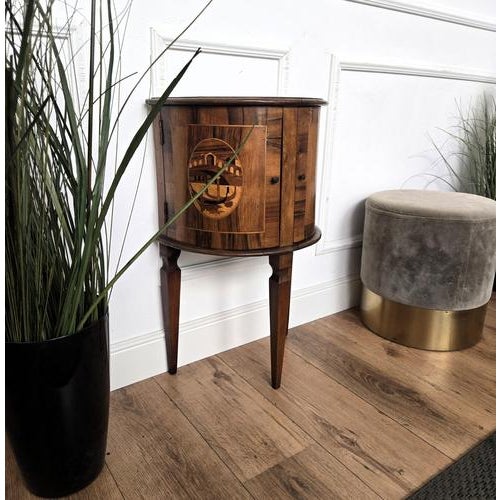 Art Deco Italian Demilune Night Stand in Marquetry Inlay Burl Wood, 1940s For Sale - Image 6 of 10