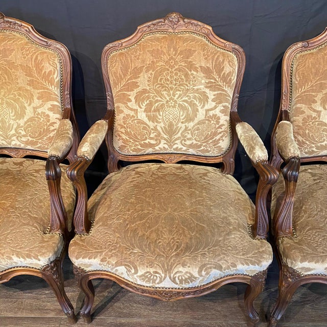 French French Louis XV Carved Armchairs With Cut Velvet Mohair -Set of 4 For Sale - Image 3 of 16