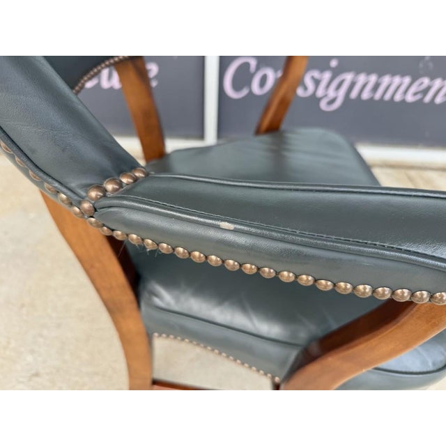 Vintage Blue Leather Office Chair With Nailhead Trim For Sale - Image 11 of 14