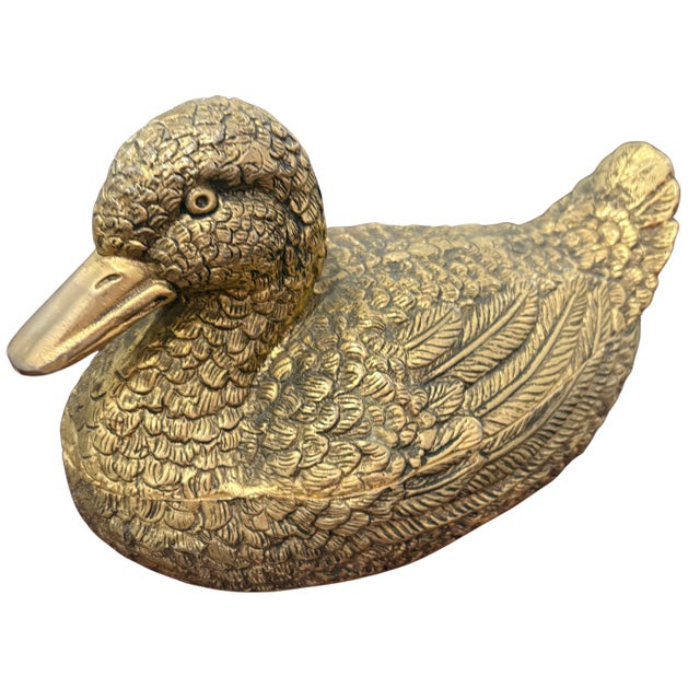 Italian Vintage Gucci Brass Figural Duck Lidded Box, 11.5” For Sale - Image 3 of 10