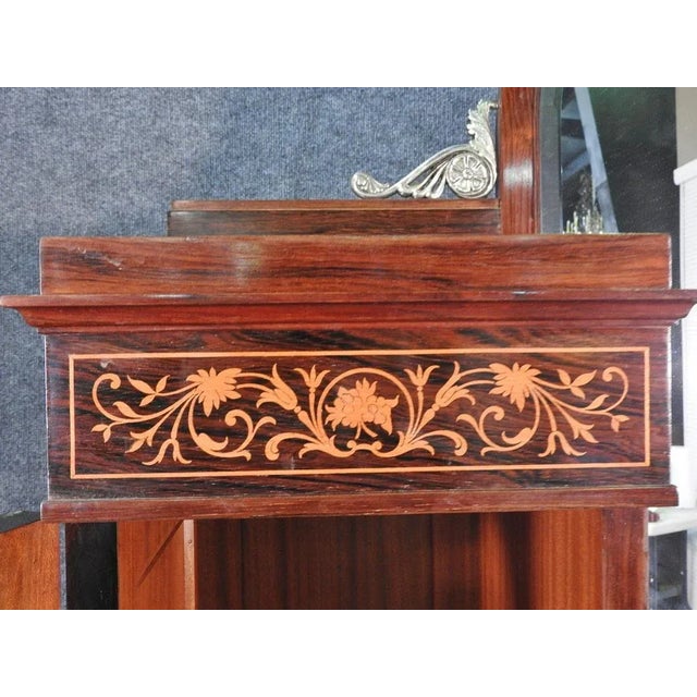 Monumental French Inlaid Rosewood Bronze Figured Vitrine China Cabinet For Sale - Image 4 of 11