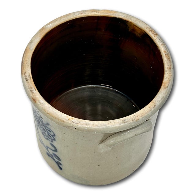 Antique American 2 Gallon Stoneware Storage Crock With Beautiful Hand Decorated Blue Flower Design Circa Mid 1800s For Sale - Image 11 of 18