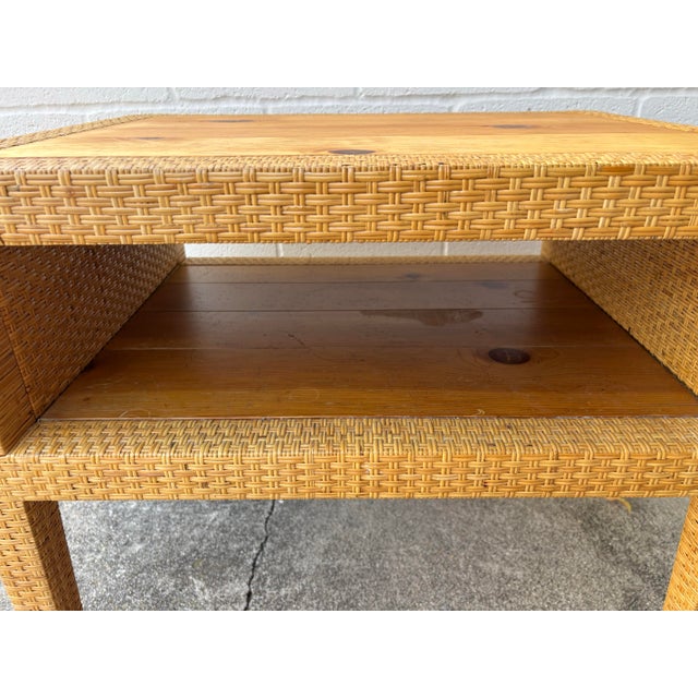Tan Coastal Milling Road Woven Rattan Pine Side Table For Sale - Image 8 of 9