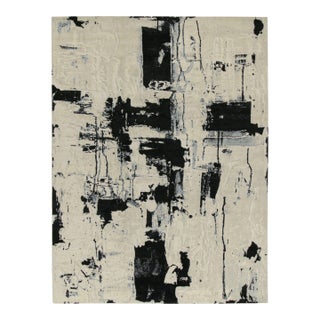 Rug & Kilim’s Abstract Rug in Ivory With Black and Ice Blue Patterns For Sale