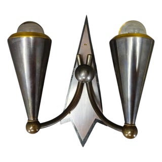 Vintage Art Deco Wall Lamp in Metal and Wood, 1930s For Sale