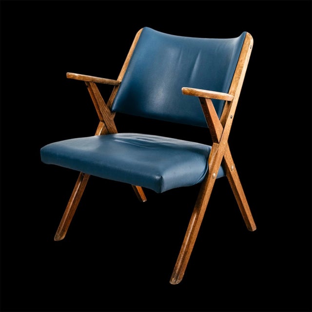 Vintage Lounge Chair in Wood and Blue Skai from Dal Vera, 1950s For Sale - Image 16 of 16