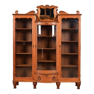 R. J. Horner Style Antique Victorian Carved Oak Triple Bookcase, Circa 1880s For Sale
