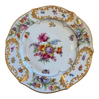 Early 20th Century Schuman Bavaria, Antique Dinner Plate Hand Painted With Gold Trim For Sale