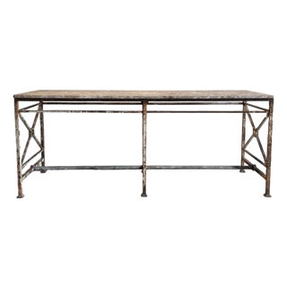 Vintage Iron Table With Stone Top For Sale