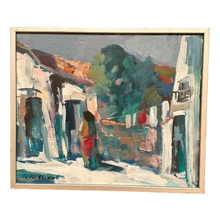 Tedde Rhodin, Spanish Houses, 1950s, Oil Painting on Panel, Framed For Sale