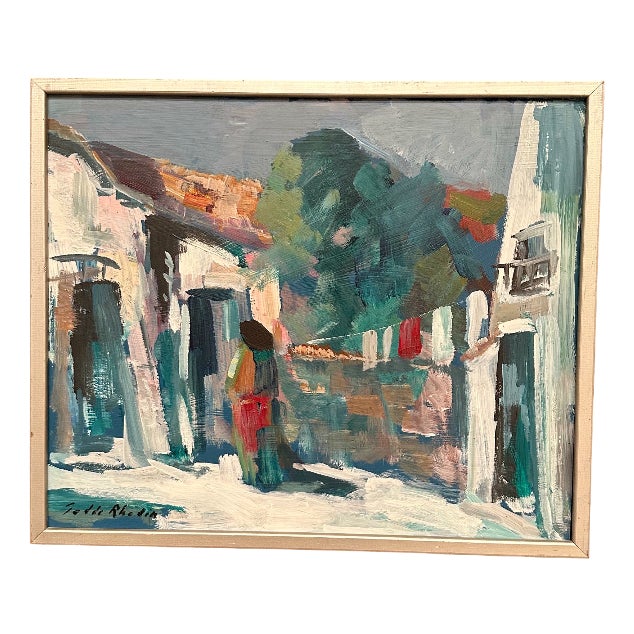 Tedde Rhodin, Spanish Houses, 1950s, Oil Painting on Panel, Framed For Sale